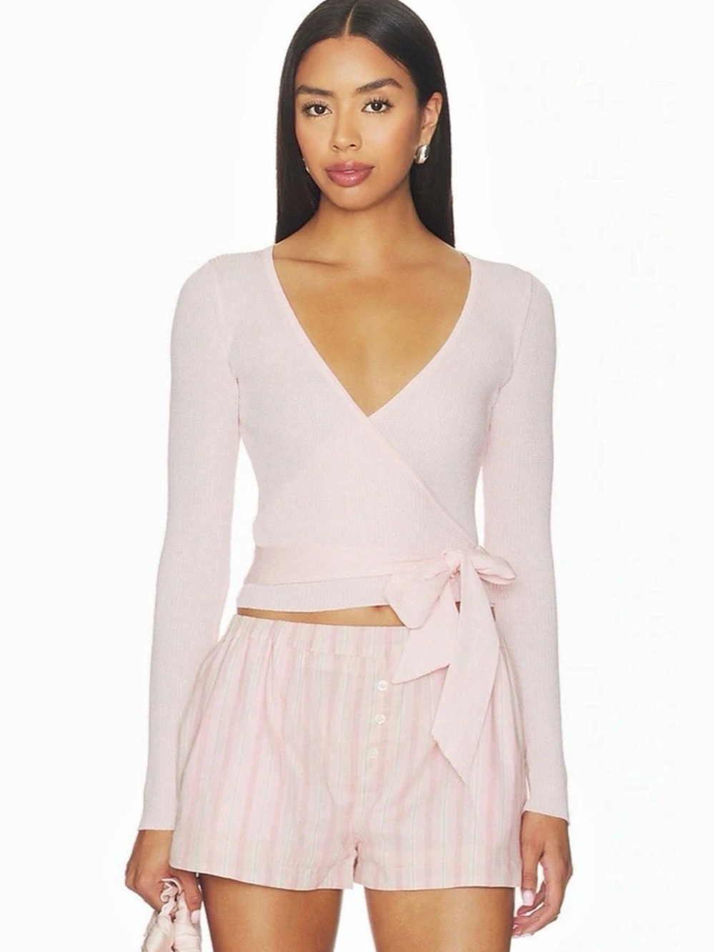 Revolve More To Come Calico Pink Wrap Front V-Neck sweater Top XS